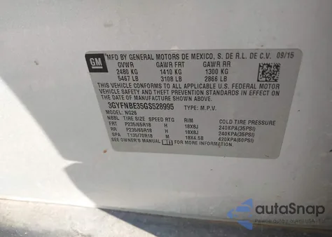 2016 Cadillac Srx Luxury Collection z USA, uszkodzony, nr VIN 3GYFNBE35GS528995